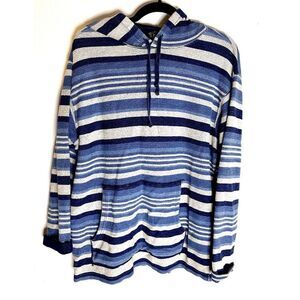 RRL Double RL Hooded Striped Sweater Drawstring Blue Multicolor Mens Medium